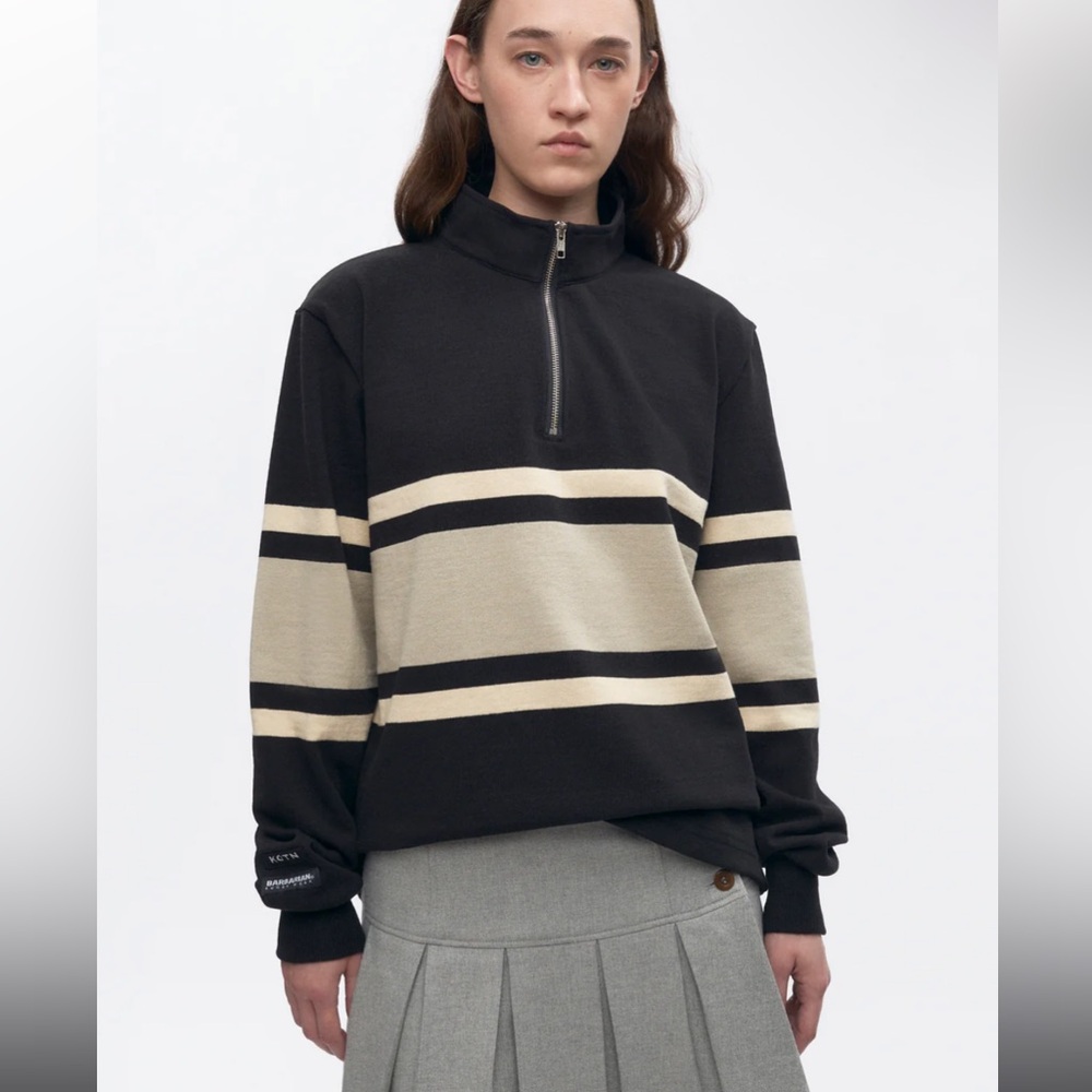 KOTN Black and Cream Zip-Up Sweater - Picture 2 of 11